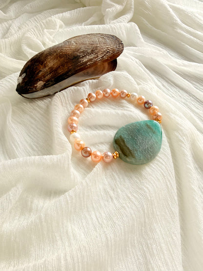 Natural Sea Pearls - Blue Agate Bracelet