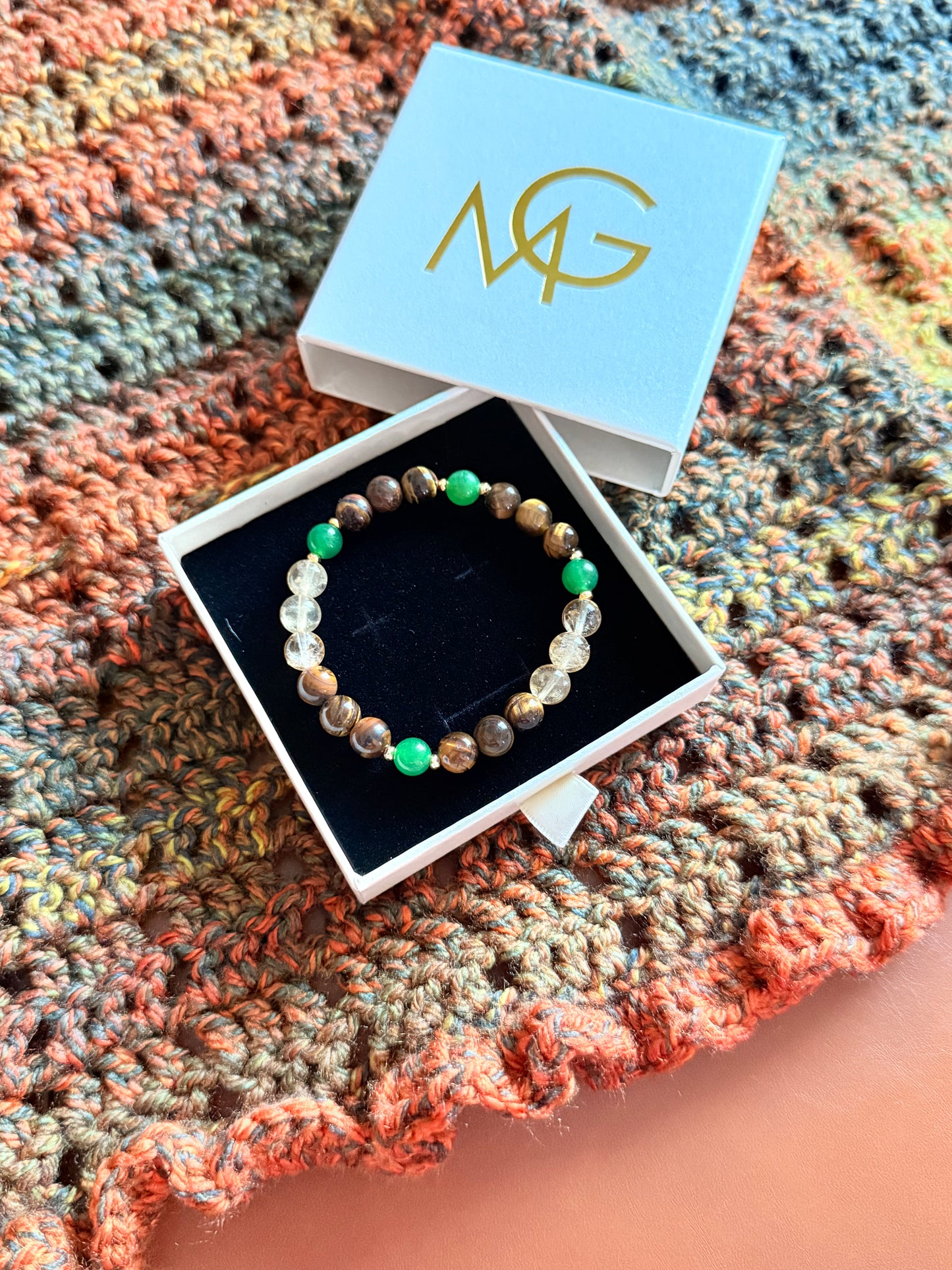 Tiger Eye - Green Jade - Citrine Bracelet