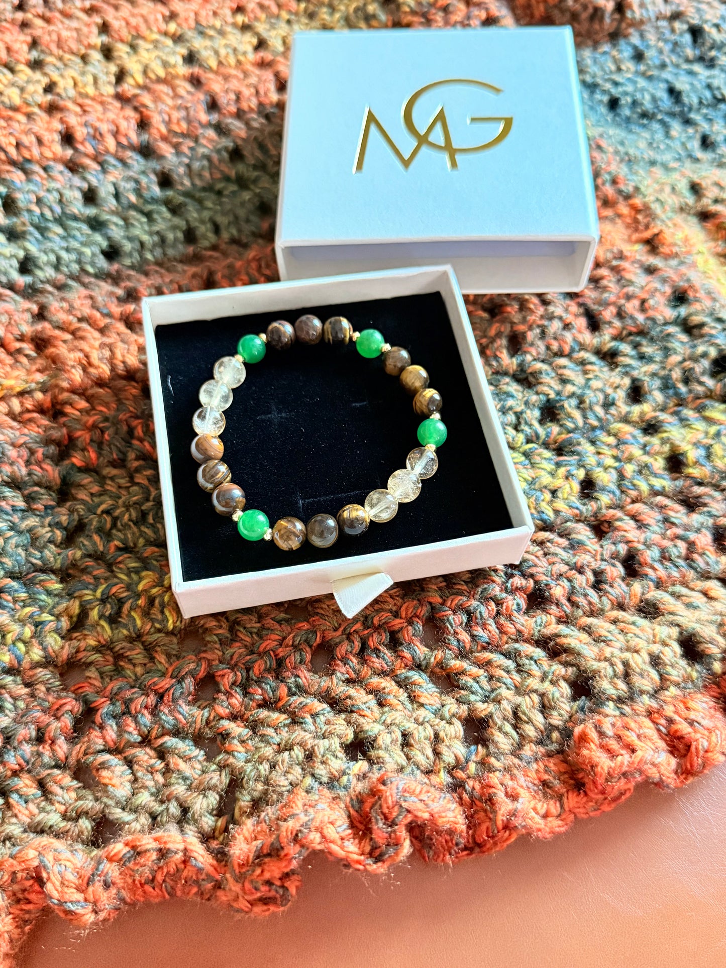 Tiger Eye - Green Jade - Citrine Bracelet