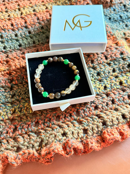 Tiger Eye - Green Jade - Citrine Bracelet