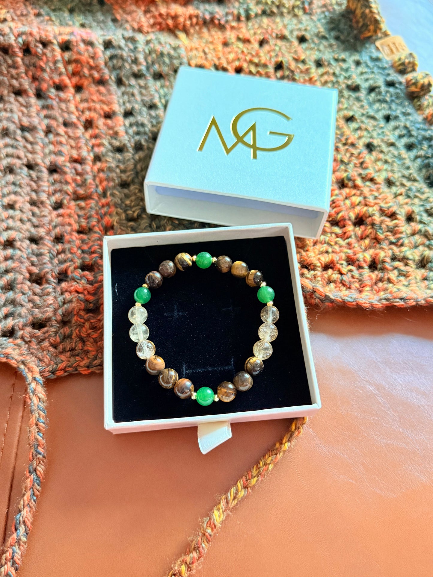 Tiger Eye - Green Jade - Citrine Bracelet