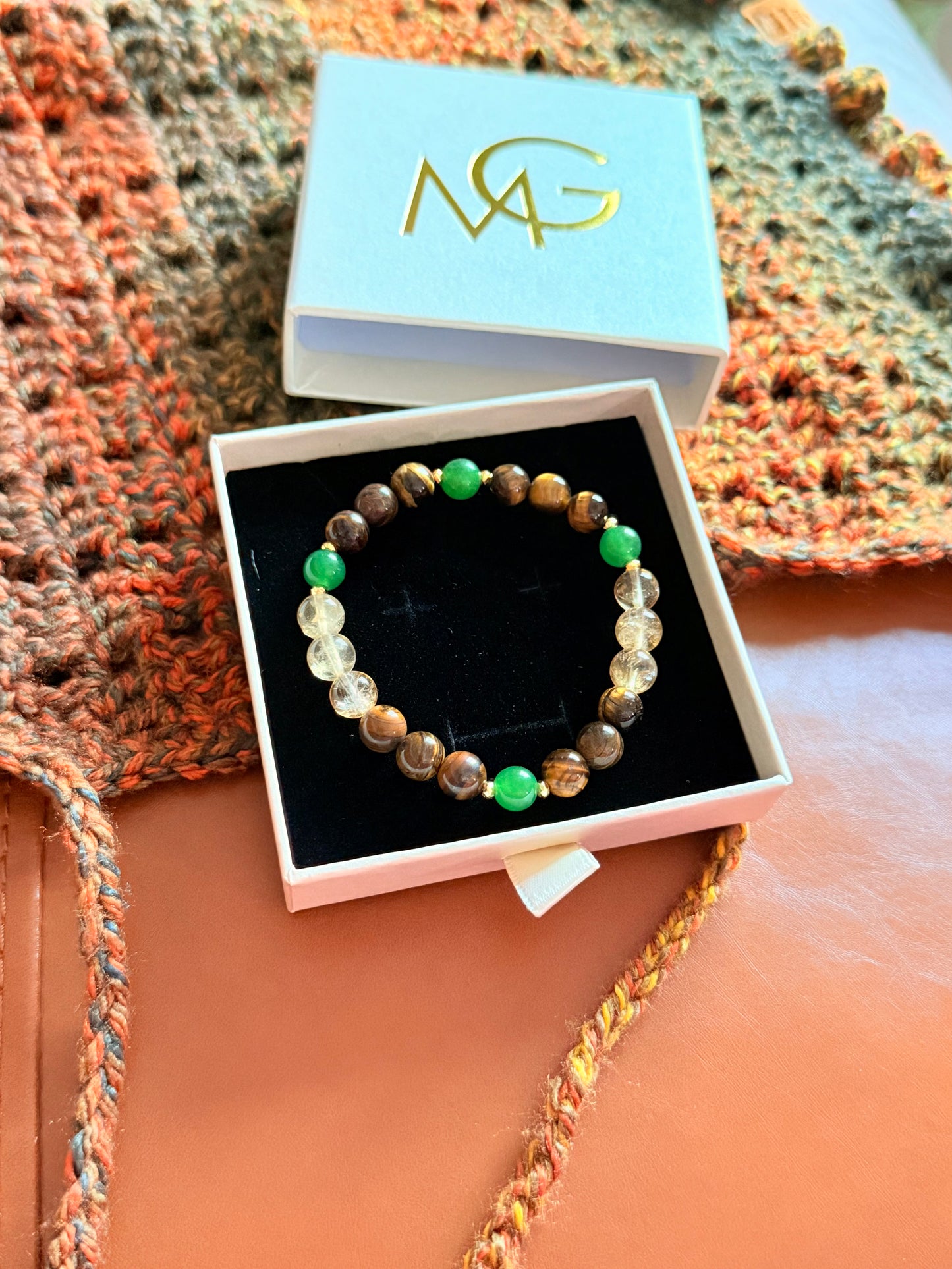 Tiger Eye - Green Jade - Citrine Bracelet