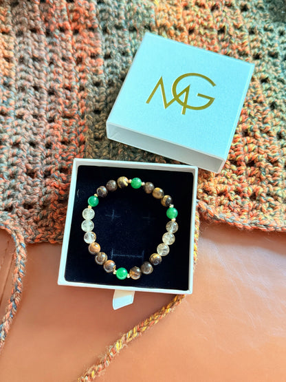 Tiger Eye - Green Jade - Citrine Bracelet