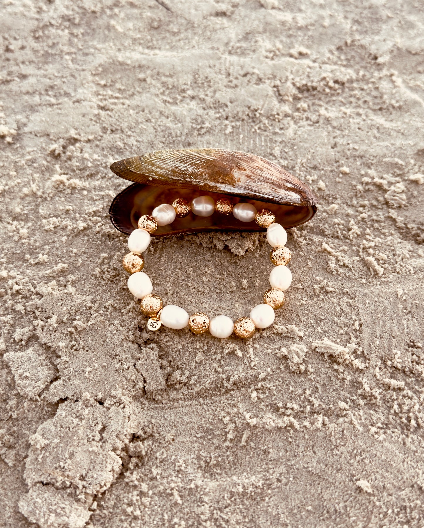 Natural Pearl - Golden Dyed Lava Stone Bracelet