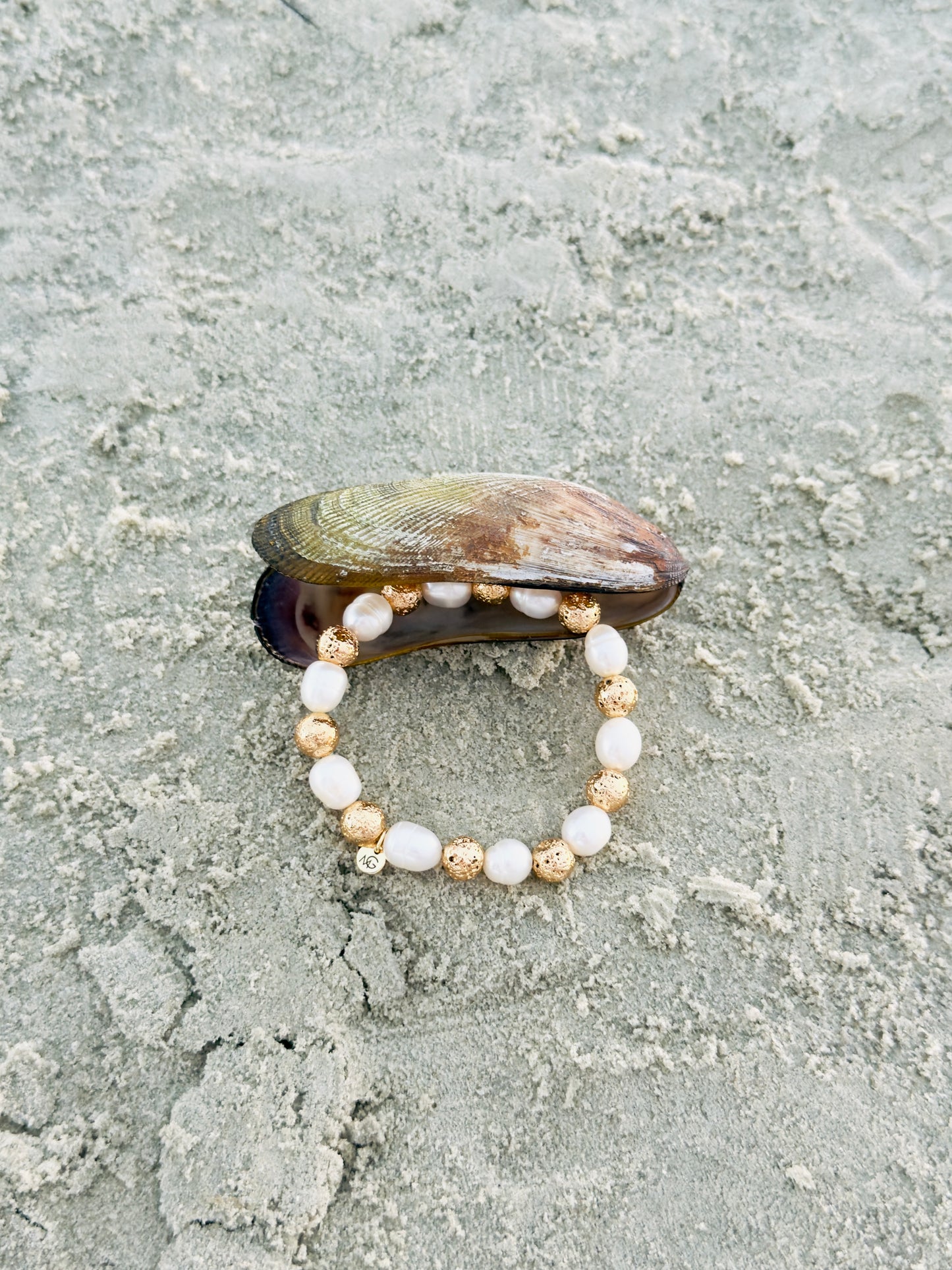 Natural Pearl - Golden Dyed Lava Stone Bracelet