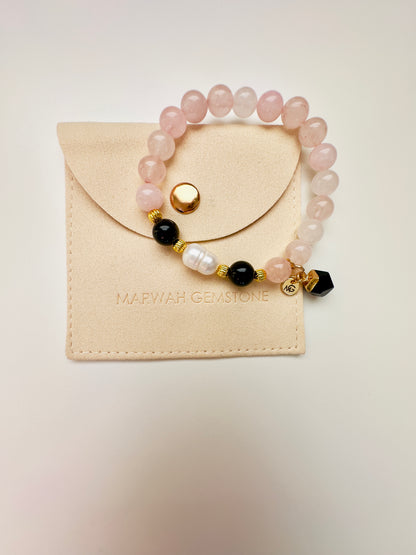 Rose Quartz-Black Obsidian Family Bracelet Set