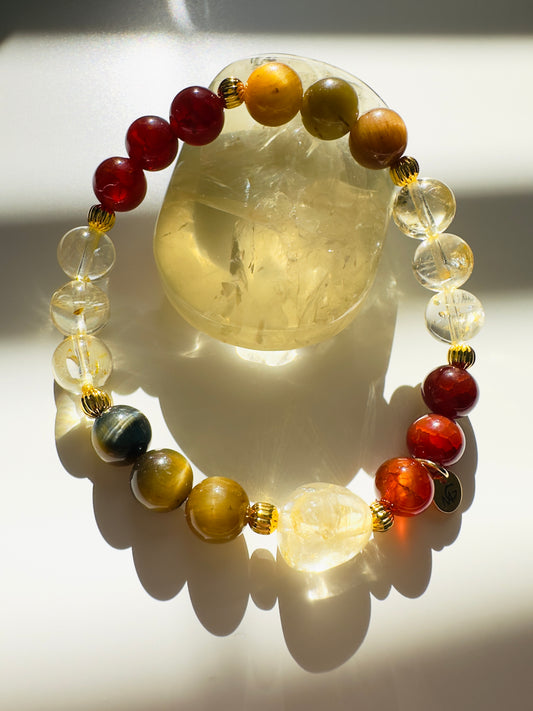 Yellow Tiger Eye-Red Agate-Citrine Bracelet