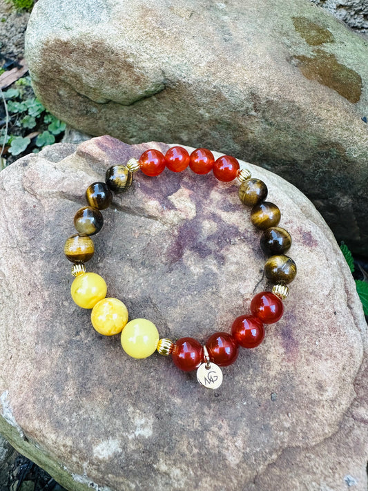 Yellow Amber-Tiger Eye-Red Agate Wealthiness Bracelet
