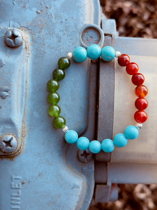Green Jade-Turquoise-Red Agate Bracelet