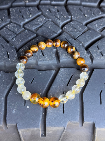 Tiger Eye-Citrine-Amber Men's Bracelet