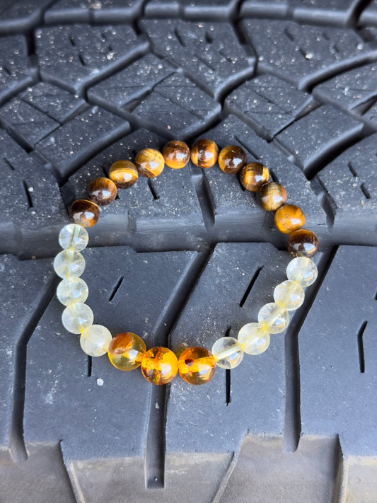 Tiger Eye-Citrine-Amber Men's Bracelet
