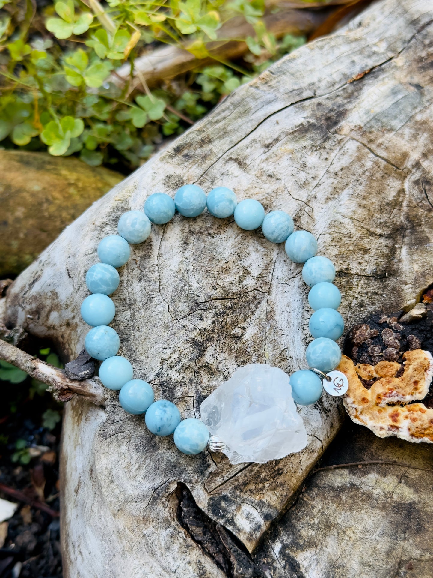 Larimar-Raw Clear Quartz Bracelet