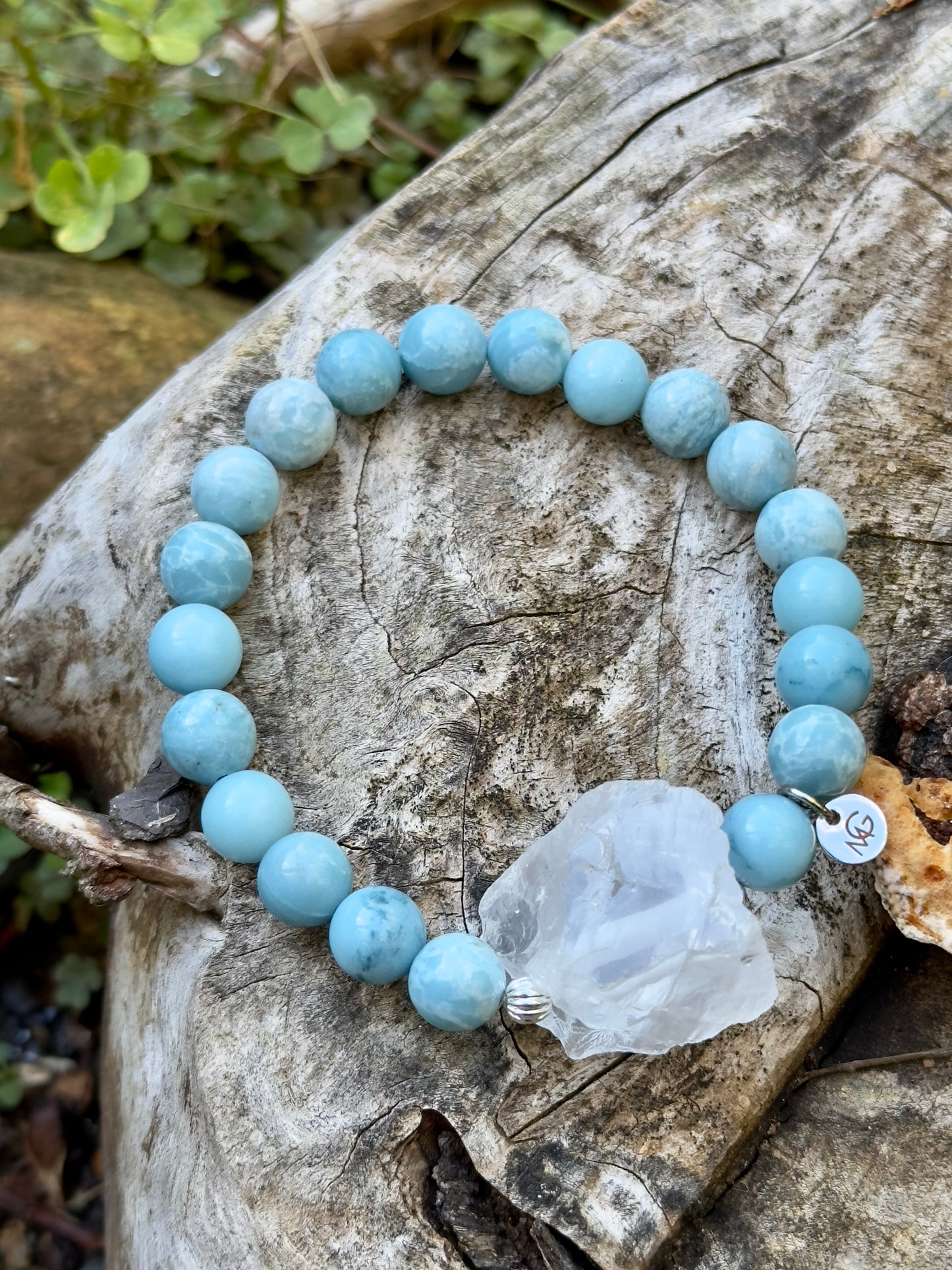 Larimar-Raw Clear Quartz Bracelet
