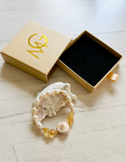 Natural Pearl - High Quality Citrine - Natural Shell Bracelet
