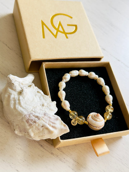 Natural Pearl - High Quality Citrine - Natural Shell Bracelet
