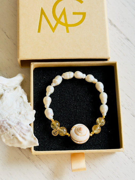 Natural Pearl - High Quality Citrine - Natural Shell Bracelet