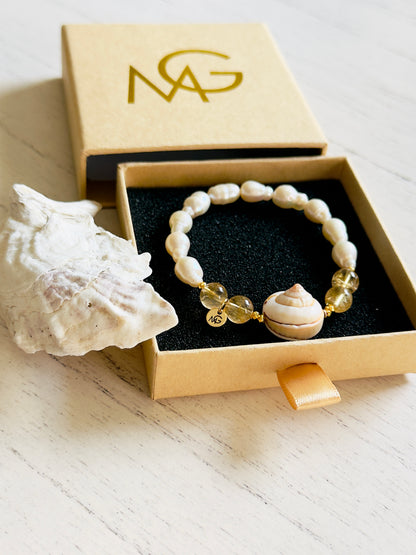 Natural Pearl - High Quality Citrine - Natural Shell Bracelet