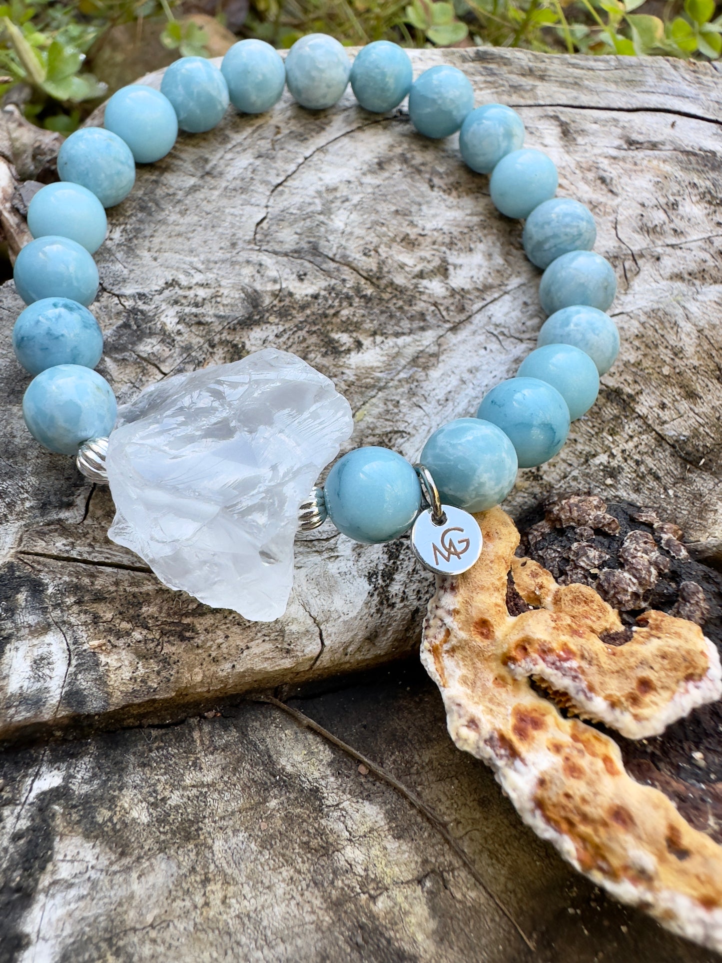 Larimar-Raw Clear Quartz Bracelet