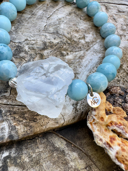 Larimar-Raw Clear Quartz Bracelet