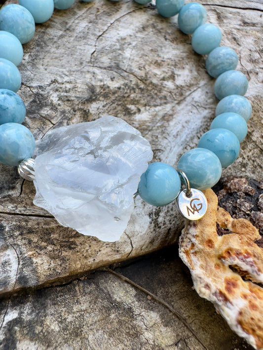 Larimar-Raw Clear Quartz Bracelet