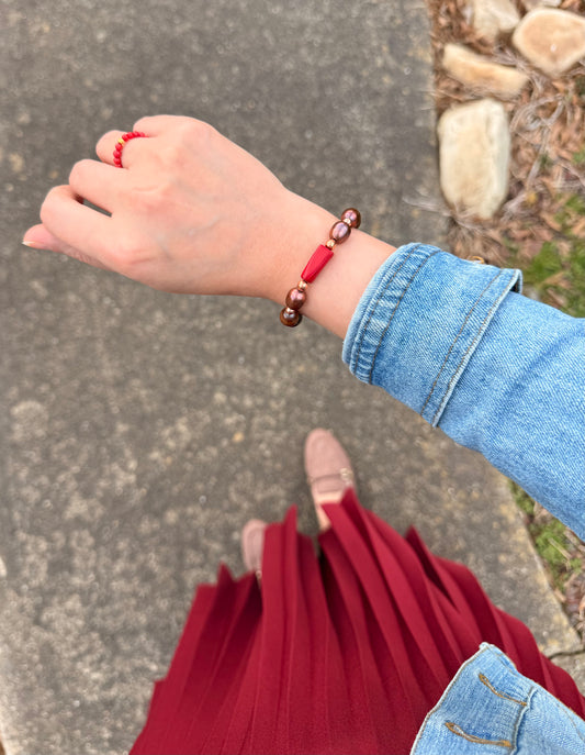 Brown Pearl - Natural Coral Bracelet and Ring with Copper Spacers (SOLD OUT)