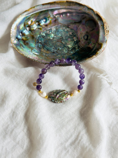 Amethyst - Natural Pearl - Natural Shell Bracelet