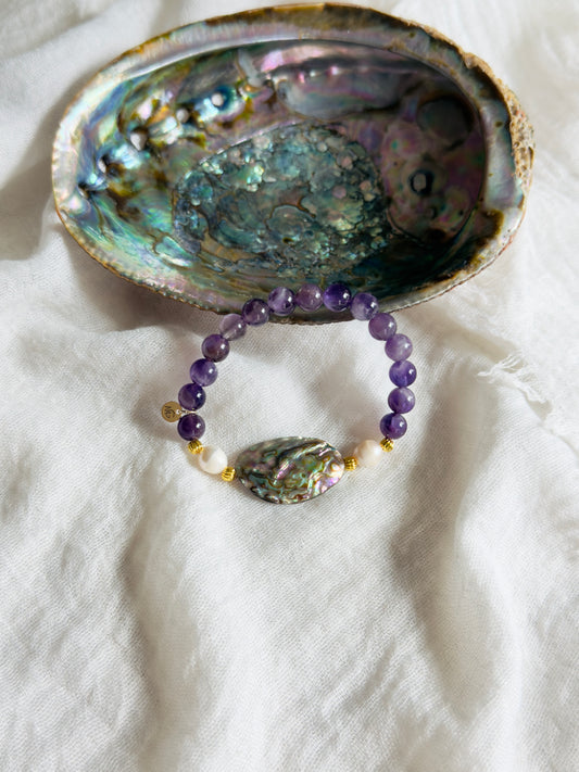 Amethyst - Natural Pearl - Natural Shell Bracelet