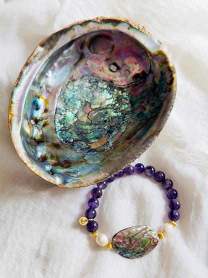 Amethyst - Natural Pearl - Natural Shell Bracelet