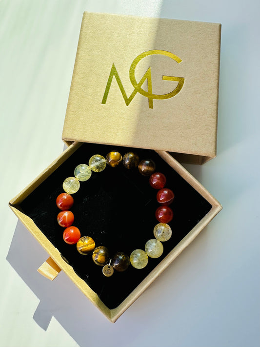 Tiger Eye-Citrine-Red Agate Bracelet