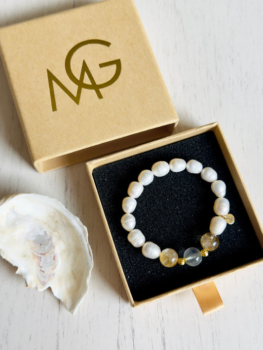 High Quality Citrine - Natural Pearl Bracelet