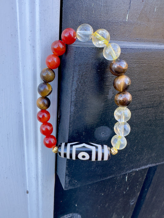 Citrine-Tiger Eye-Red Agate-Tibetan Agate Bracelet