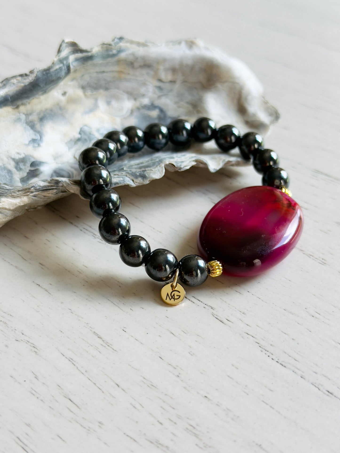 Hematite - Pink Agate Bracelet