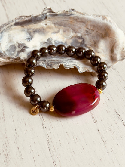 Hematite - Pink Agate Bracelet