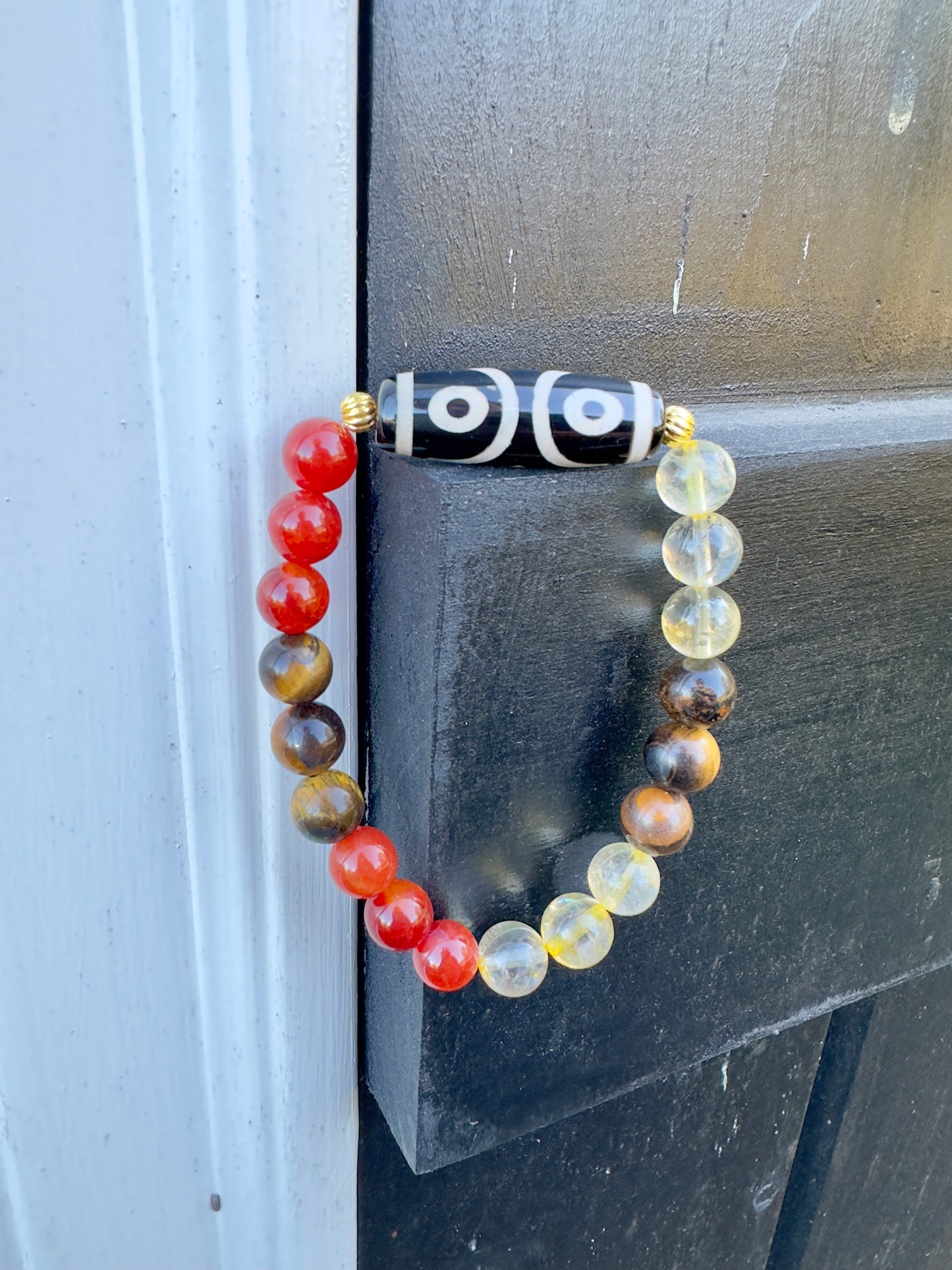 Citrine-Tiger Eye-Red Agate-Tibetan Agate Bracelet