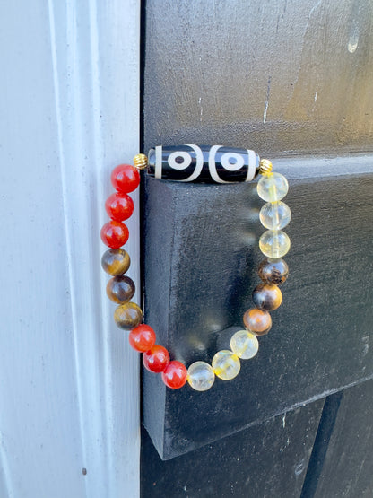 Citrine-Tiger Eye-Red Agate-Tibetan Agate Bracelet