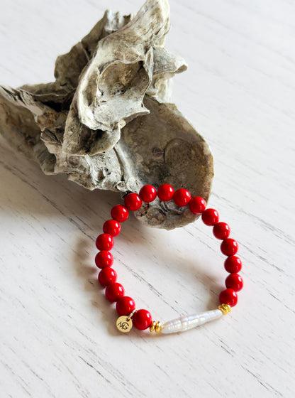 Natural Pearl - Natural Coral Bracelet