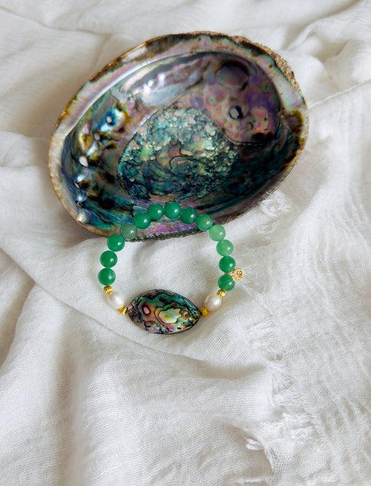 Green Aventurine - Natural Pearl - Natural Shell Bracelet