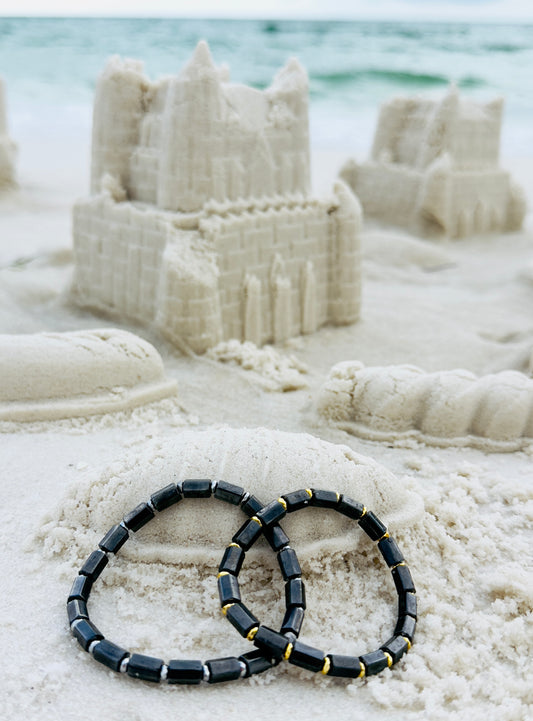 Magnetic Hematite Couple Bracelet Set with Metal Spacers
