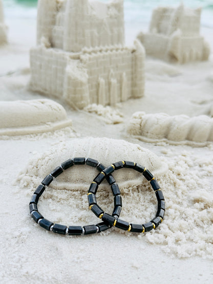Magnetic Hematite Couple Bracelet Set with Metal Spacers