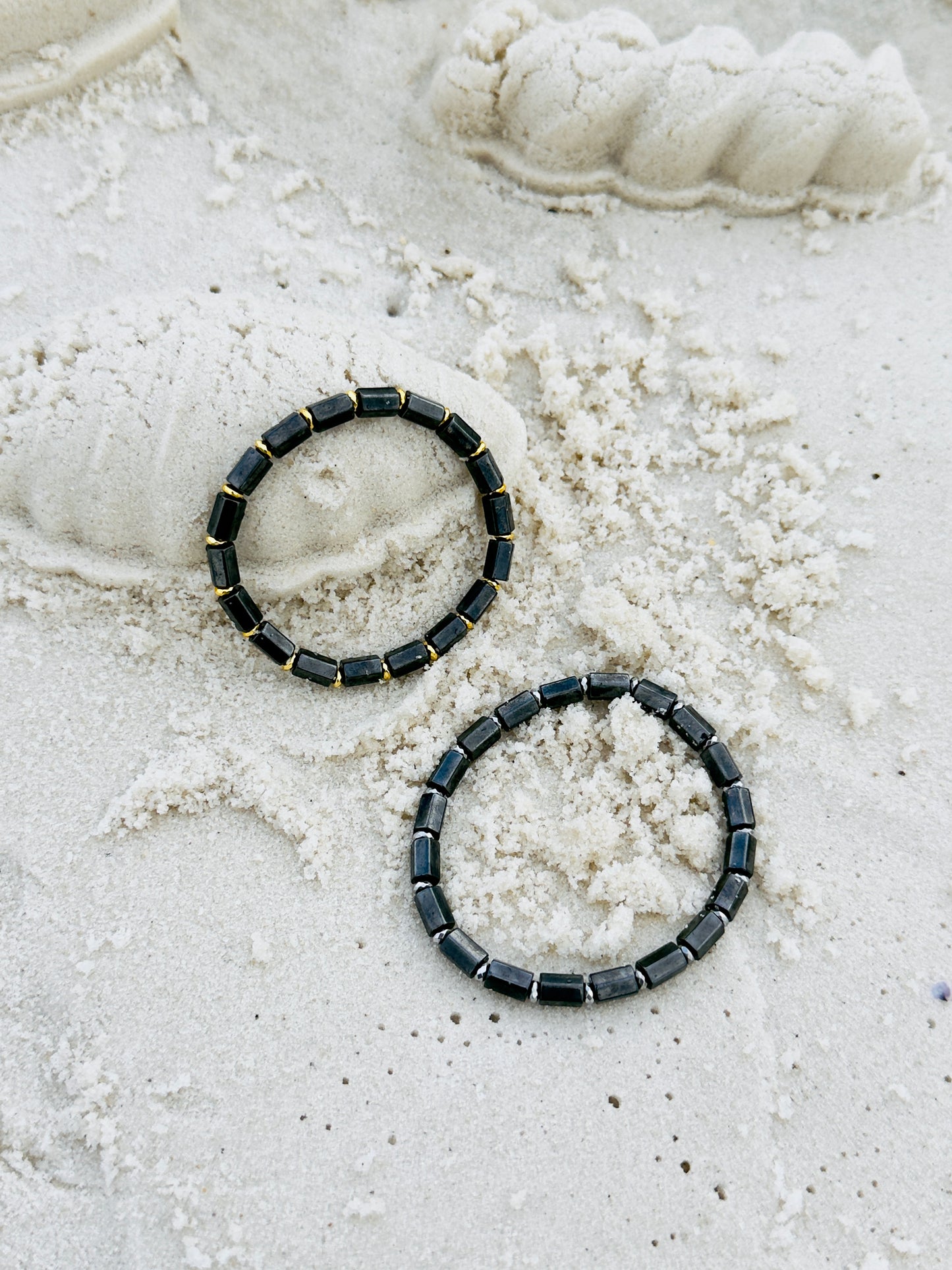 Magnetic Hematite Couple Bracelet Set with Metal Spacers
