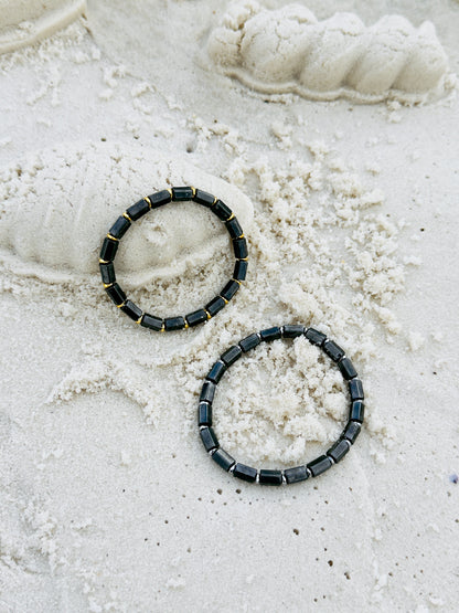 Magnetic Hematite Couple Bracelet Set with Metal Spacers
