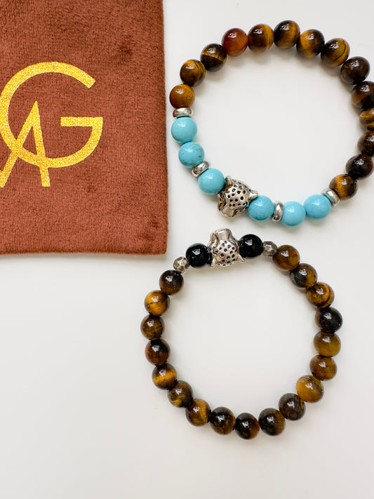 2 Different Unisex Designs of the Tiger Head Charm Bracelets