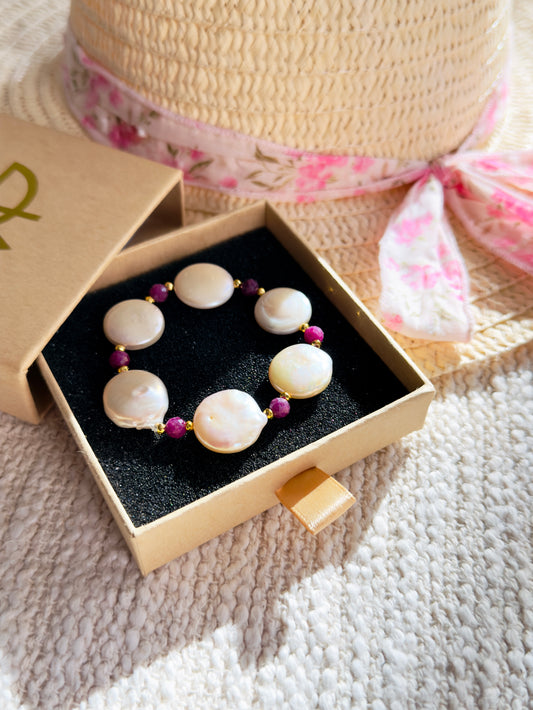 Natural Pearl - Ruby Bracelet
