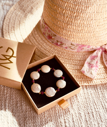 Natural Pearl - Ruby Bracelet