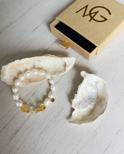 High Quality Citrine - Natural Pearl Bracelet
