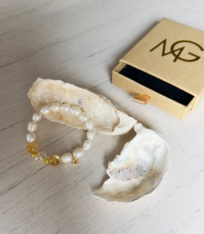 High Quality Citrine - Natural Pearl Bracelet