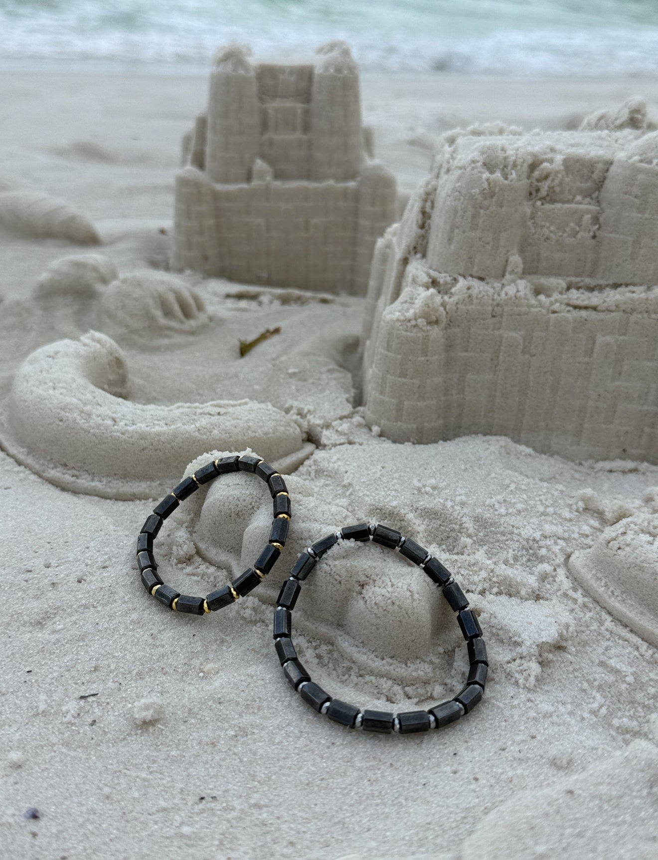 Magnetic Hematite Couple Bracelet Set with Metal Spacers