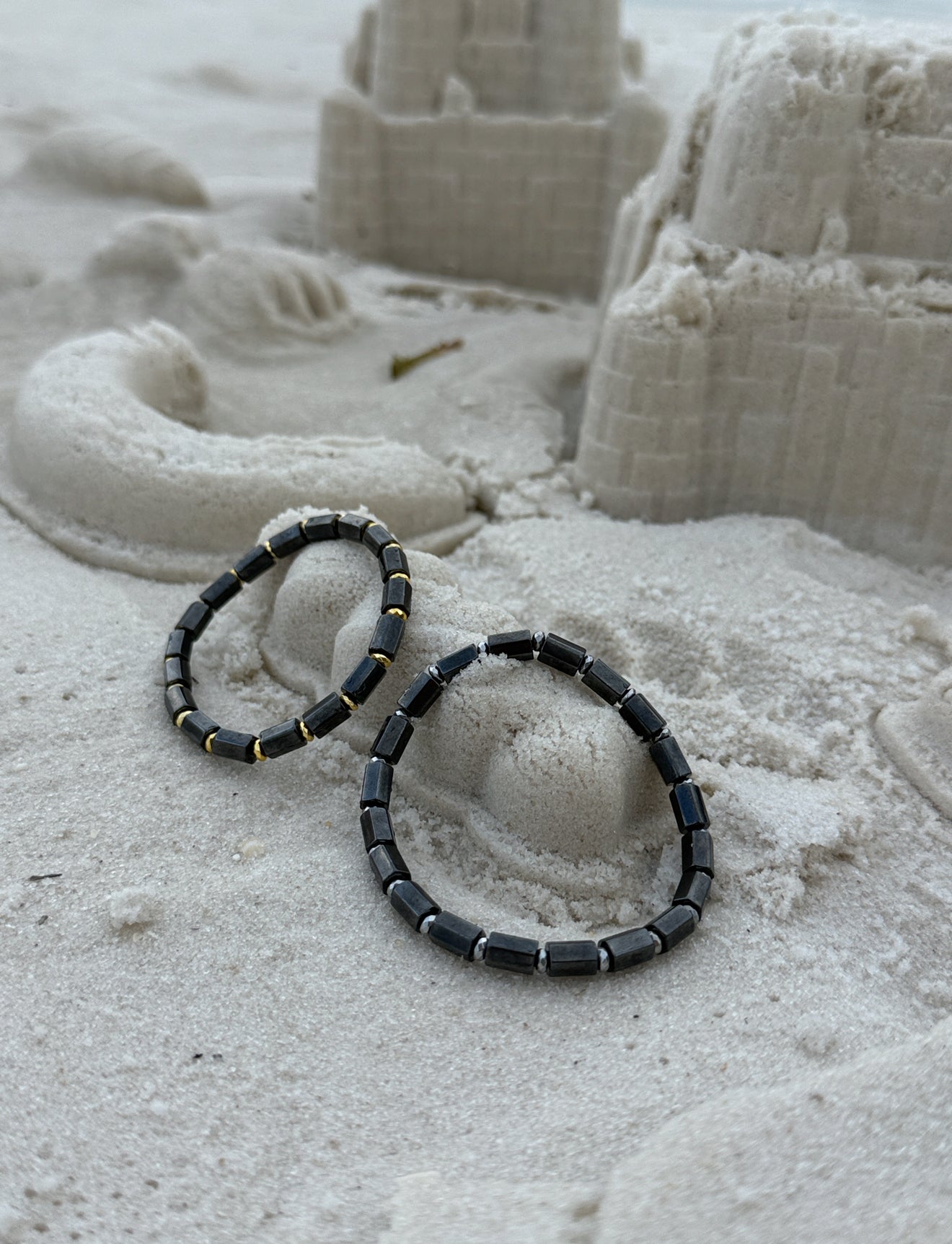 Magnetic Hematite Couple Bracelet Set with Metal Spacers