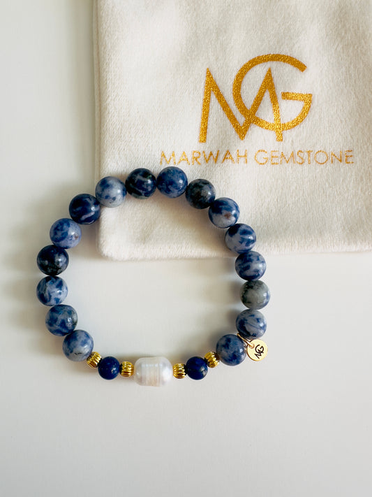 Raw Lapis Lazuli-Natural Freshwater Pearl Bracelet