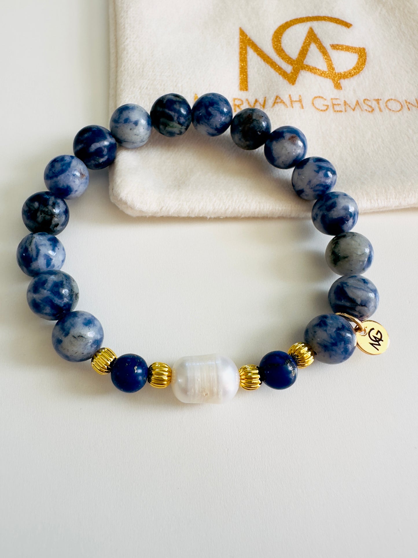 Raw Lapis Lazuli-Natural Freshwater Pearl Bracelet